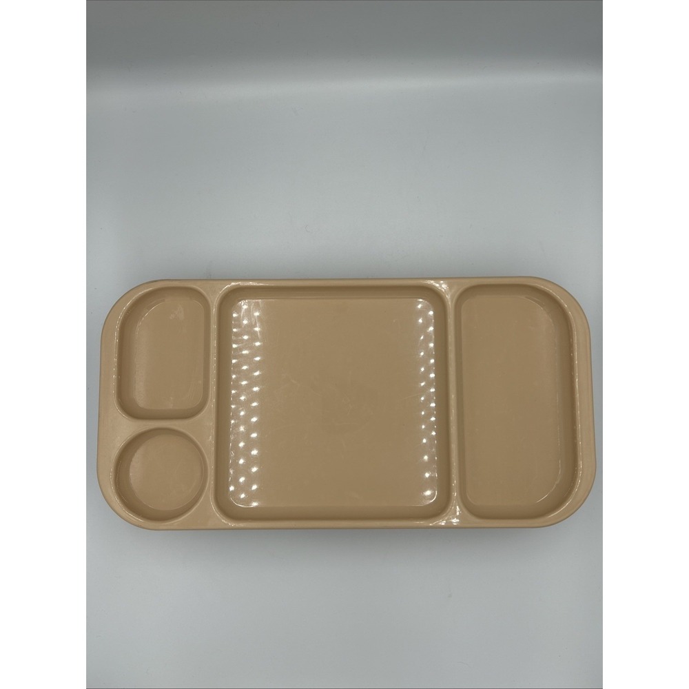 Vtg Retro Cafeteria Divided School Lunch Trays Camping Stackable Set Of 6‎ Beige